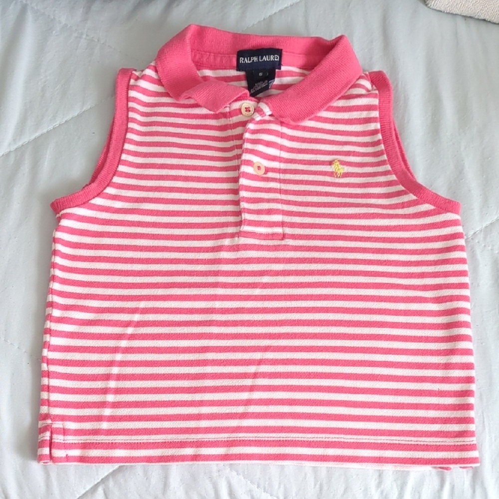 Ralph Lauren Pink Striped Kids Polo Sleeveless Shirt